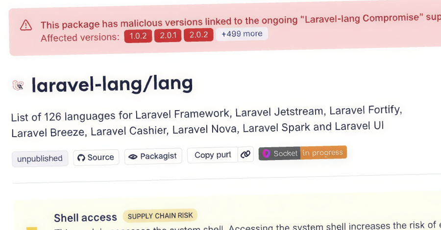 Paquetes Laravel-Lang de PHP comprometidos para distribuir un ladrón de credenciales multiplataforma.